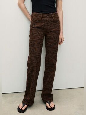 Mango Zebra Printed Women's Straight Wide Leg Fit Brown Black Jeans Size:8